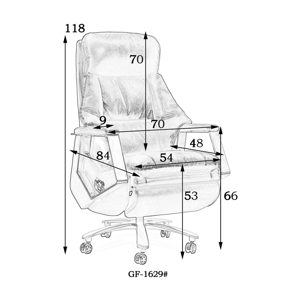 1629 Voice-Control Smart Chair dimension reference