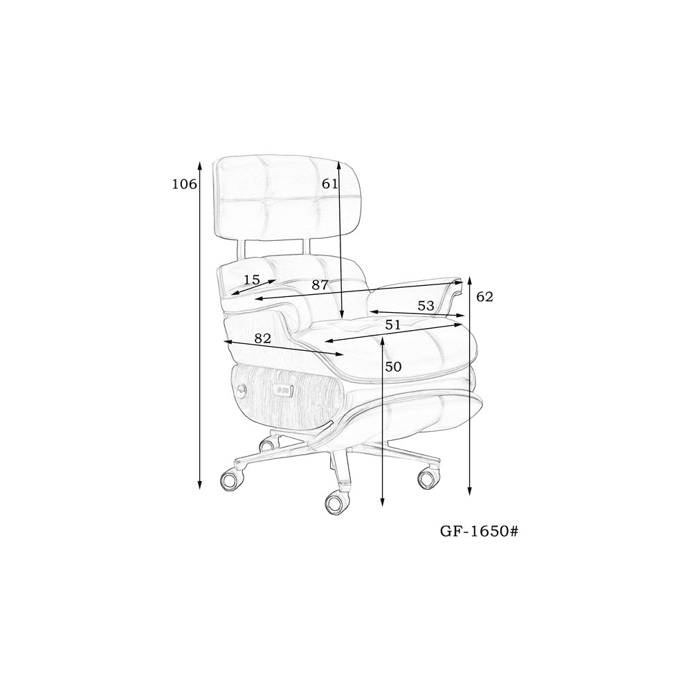 1650 Eames-Style Smart Office Chair dimension reference