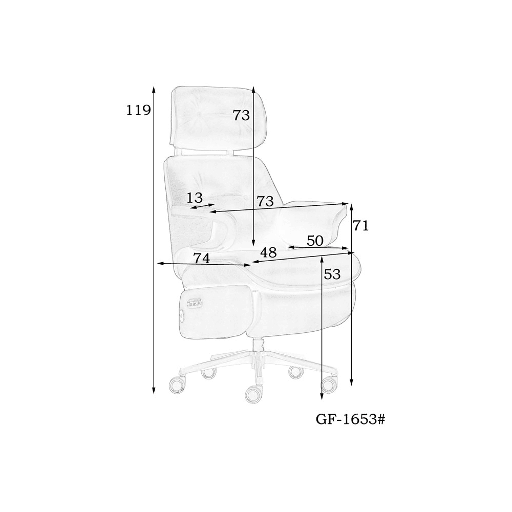 1653 Smart Power Office Chair dimension reference