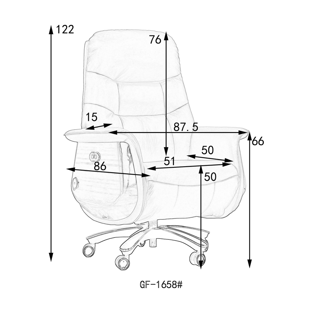 1658 Black-Walnut Smart Office Chair dimension reference