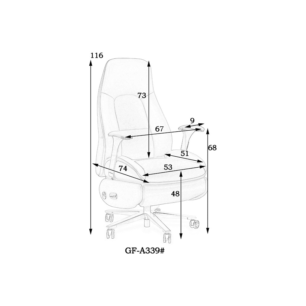 A339 Sport-Style Smart Office Chair dimension reference
