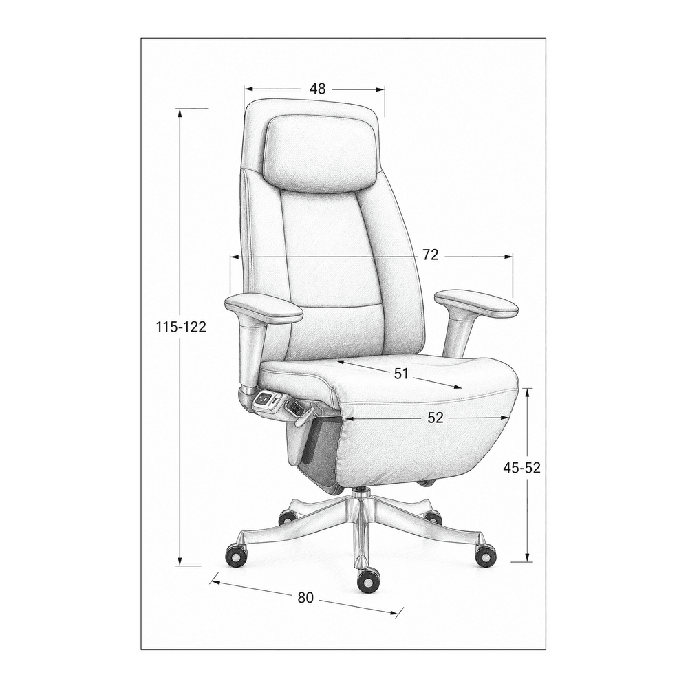 A5-6 Smart Power Office Chair dimension reference
