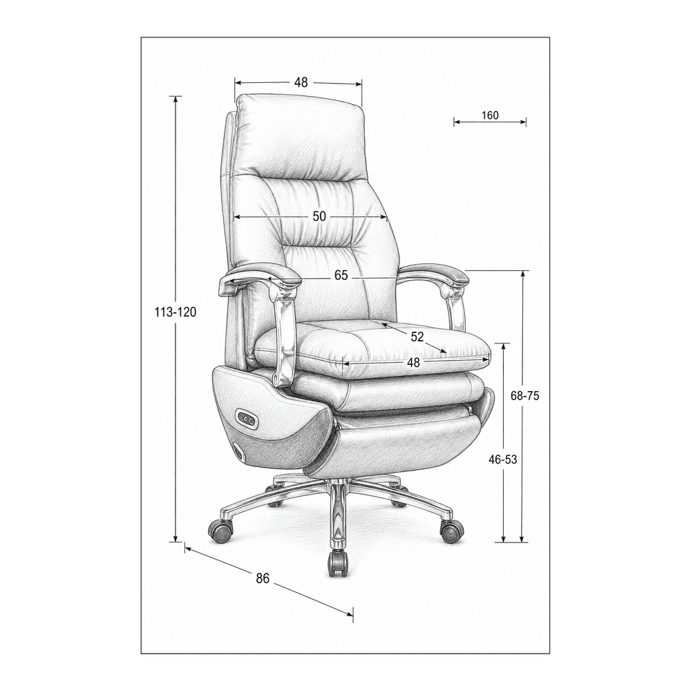 V600 Smart Office Chair dimension reference